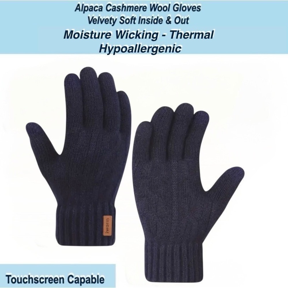 Unisex Alpaca Cashmere Wool Winter Thermal Soft Gloves Blue Touchscreen Mens XL